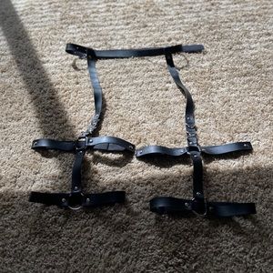 Faux leather waist and thigh harness
